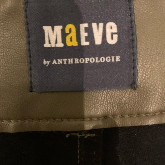 Maeve By Anthropology Faux Leather Olive Green Wide-Leg Pants Size 27 - Picture 4 of 6